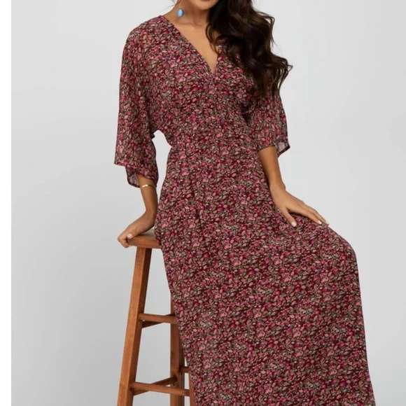 Pinkblush | Dresses | Pink Blush V Neck Floral Burgundy Maternity Maxi Dress  | Poshmark